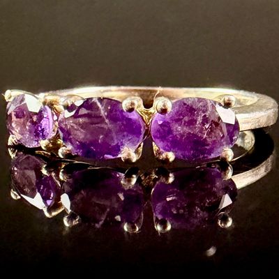 Sale Photo Thumbnail #156: Jessica Lili African Amethyst Sterling Silver Three-Stone Trilogy Ring