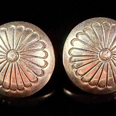 Sale Photo Thumbnail #114: A Pair of Silver Southwest Concho Design Stud Earrings