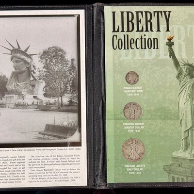 Sale Photo Thumbnail #190: ** Three US 90% Silver Coins, "Liberty Collection" Commemorative Set

**Detailed Description:**
A commemorative coin set titled "Liberty Collection" featuring three US 90% silver coins, issued by the United States Commemorative Gallery. The collection is 