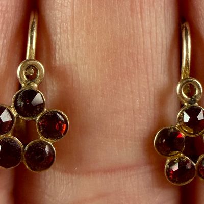 Sale Photo Thumbnail #24: A Pair of Sterling Silver and Garnet Flower Cluster Drop Earrings