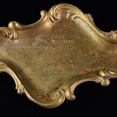 Sale Photo Thumbnail #125: Art Nouveau Gilt Brass 1901 Pan-American Exposition Buffalo Souvenir Tray