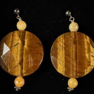 Sale Photo Thumbnail #51: A Pair of Jay King Mine Finds Faceted Tiger's Eye Disc Drop Earrings