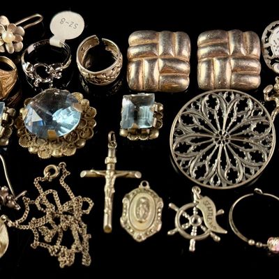 Sale Photo Thumbnail #175: An Assortment of Sterling Silver and Gold Tone Jewelry featuring Murchison and Religious Items