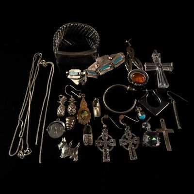Sale Photo Thumbnail #4: A Collection of Sterling Silver and Mixed Metal Jewelry