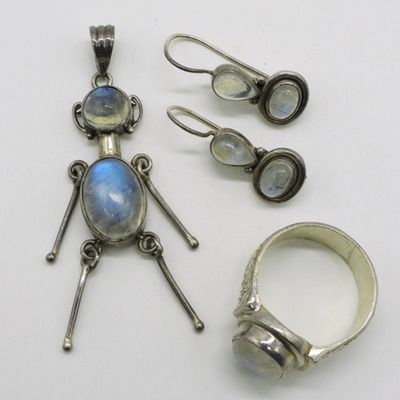 Sale Photo Thumbnail #286: Moonstone Sterling Pendant, Ring & Earrings