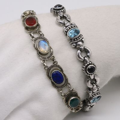 Sale Photo Thumbnail #112: Two Multi Gemstone, Sterling Bracelets