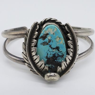 Sale Photo Thumbnail #155: Native American Cuff with Large Turquoise Gemstone