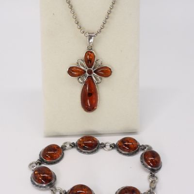 Sale Photo Thumbnail #8: Amber Cross Pendant & Bracelet
