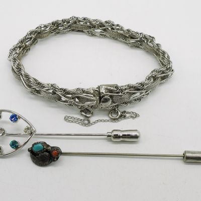 Sale Photo Thumbnail #223: Vintage Sterling Bracelet & Two Stick Pins