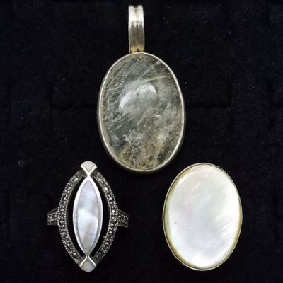 Sale Photo Thumbnail #134: Mother of Pearl & Rutilated Quartz Rings