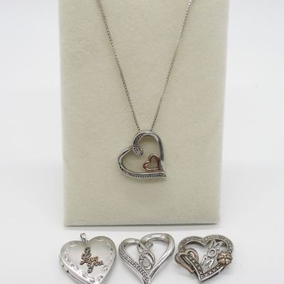 Sale Photo Thumbnail #86: Four Sterling Heart Shaped Pendants, One Chain