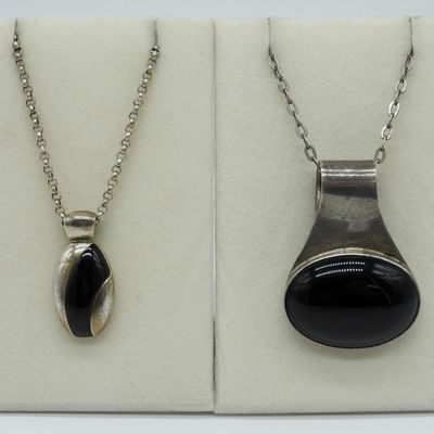 Sale Photo Thumbnail #163: Two Sterling Necklaces with Black Onyx Gemstones