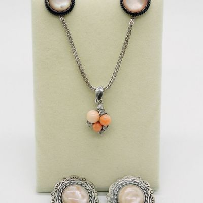 Sale Photo Thumbnail #187: Pink Mother of Pearl Earrings & Necklace
