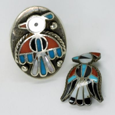 Sale Photo Thumbnail #297: Zuni Style Thunderbird 925 Ring & Pin