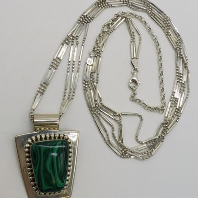 Sale Photo Thumbnail #388: Stunning Sterling Malachite Pendant & Necklace
