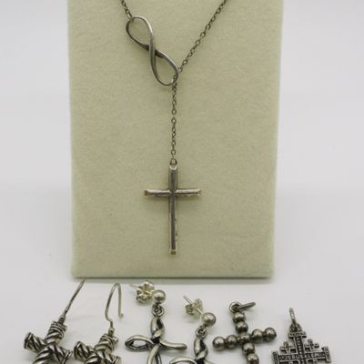 Sale Photo Thumbnail #386: Sterling Cross Necklace and Earrings
