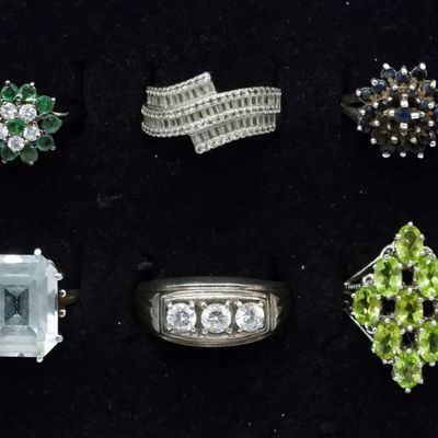 Sale Photo Thumbnail #148: Six Sterling Gemstone Fashion Rings