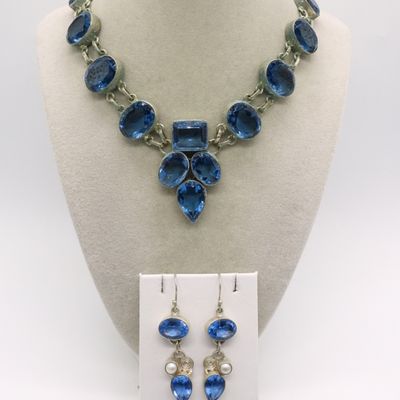Sale Photo Thumbnail #147: Vintage 925 Blue Crystal Necklace & Earrings