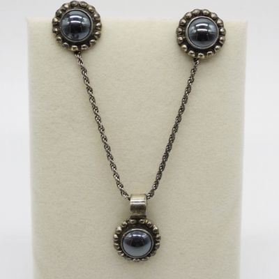 Sale Photo Thumbnail #79: Vintage Sterling Hematite Necklace & Earring Set