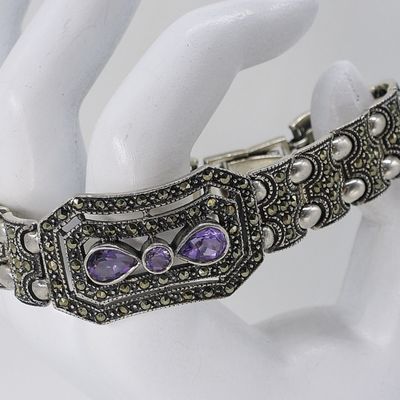 Sale Photo Thumbnail #174: Vintage Sterling Amethyst & Marcasite Bracelet