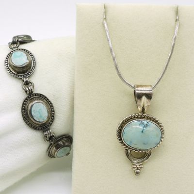 Sale Photo Thumbnail #243: Vintage Sterling. Turquoise Necklace and Bracelet