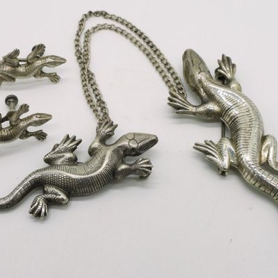 Sale Photo Thumbnail #296: Lang Lizard Sterling Brooch & Screw Back Earrings