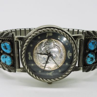 Sale Photo Thumbnail #385: Navajo Turquoise Watch Ends with Watch Face