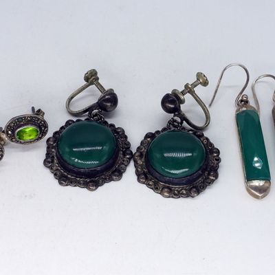Sale Photo Thumbnail #140: Various Green Gemstone 925 Vintage Earrings