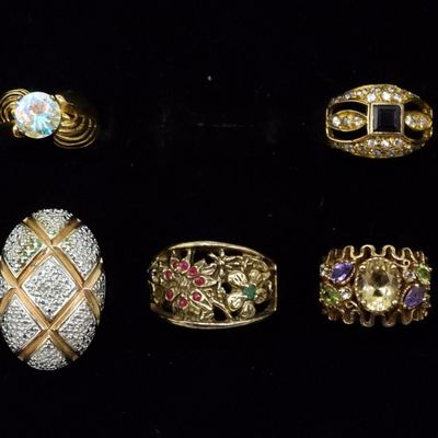 Sale Photo Thumbnail #171: 5 Gold Tone Sterling Gemstone Fashion Rings
