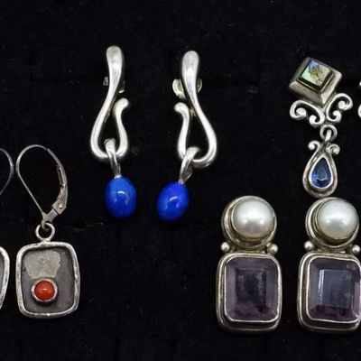 Sale Photo Thumbnail #95: 4 Pair Sterling Gemstone Earrings