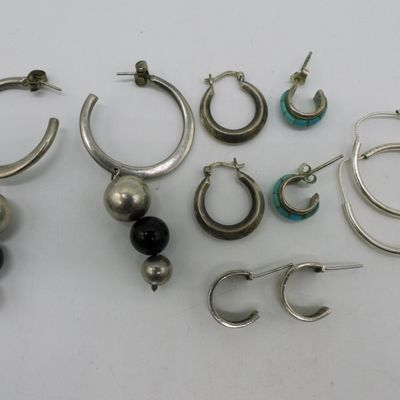 Sale Photo Thumbnail #302: 5 Pair Pierced Sterling Hoop Earrings