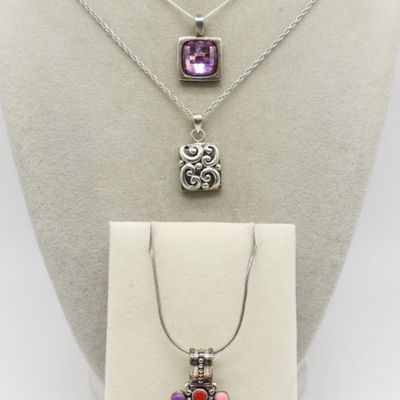Sale Photo Thumbnail #159: Three Sterling Fashion Gemstone Necklaces