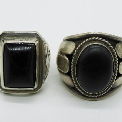 Sale Photo Thumbnail #292: Two Vintage Sterling Black Onyx Rings