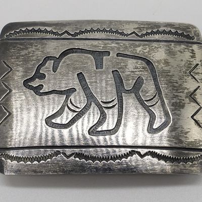 Sale Photo Thumbnail #69: Sterling Walking Bear Belt Buckle, Navajo Artist