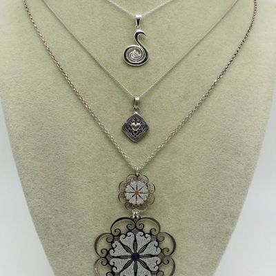 Sale Photo Thumbnail #49: Three Sterling Fashion Necklaces