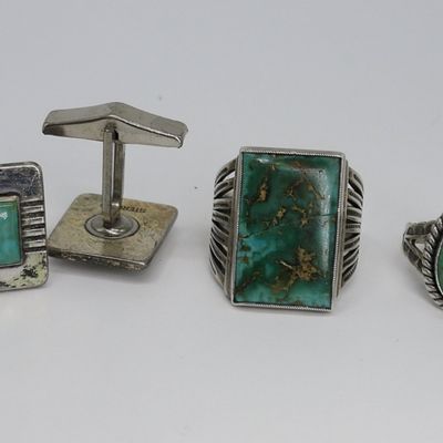 Sale Photo Thumbnail #164: Vintage Turquoise Rings & Cufflinks in Sterling