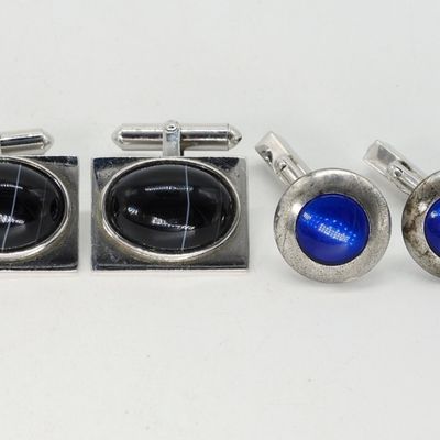 Sale Photo Thumbnail #262: 2 Pair of Vintage Sterling Gemstone Cufflinks