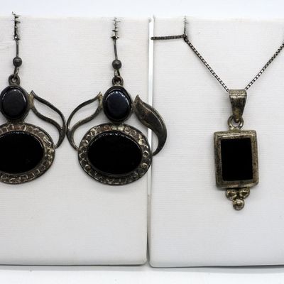 Sale Photo Thumbnail #341: Mexico 925 Black Onyx Necklace & Earrings