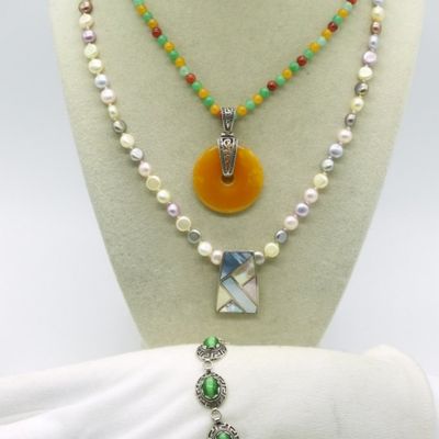 Sale Photo Thumbnail #222: Green Cats Eye 925 Bracelet & Necklaces