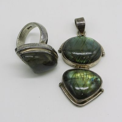 Sale Photo Thumbnail #393: Large Labradorite Gemstone Ring & Pendant