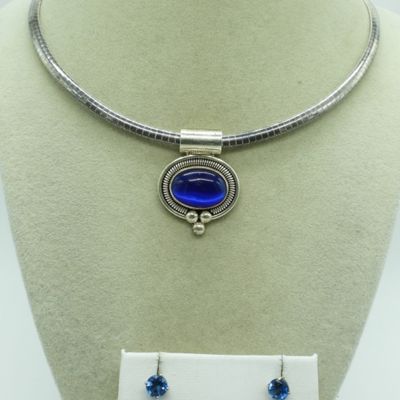 Sale Photo Thumbnail #324: ATI Mexico 925 Blue Cats Eye Necklace