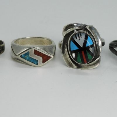 Sale Photo Thumbnail #226: Four Southwestern Style Sterling Rings