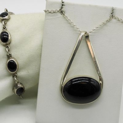 Sale Photo Thumbnail #321: Black Onyx Sterling Necklace & Bracelet