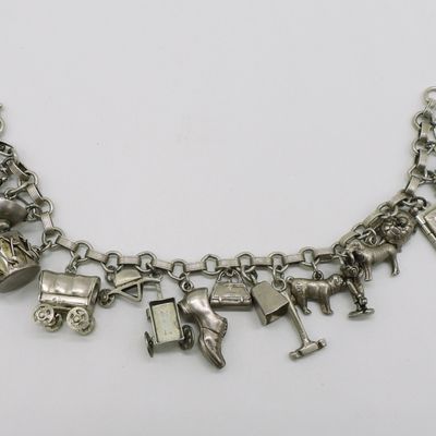 Sale Photo Thumbnail #199: 21 Vintage Sterling Charms & Broken Bracelet