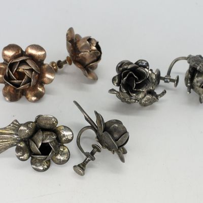 Sale Photo Thumbnail #327: 3 Pair of Vintage Sterling Flower Earrings