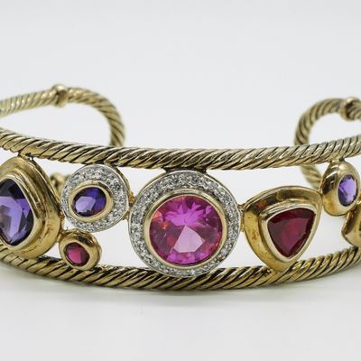 Sale Photo Thumbnail #195: Gold Tone Sterling Multi Gemstone Cuff Bracelet