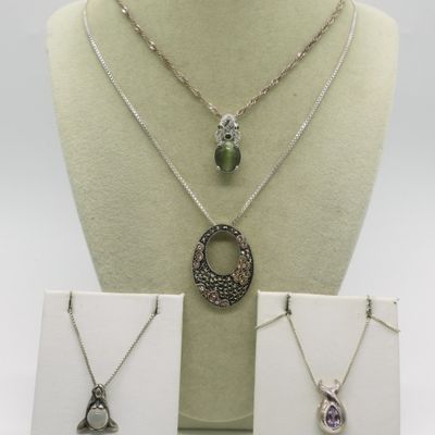 Sale Photo Thumbnail #305: Four Sterling Fashion Necklaces