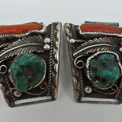 Sale Photo Thumbnail #53: Navajo Turquoise & Coral Watch Ends - 1976