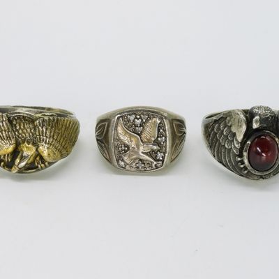 Sale Photo Thumbnail #352: 3 Large Sterling Eagle Rings