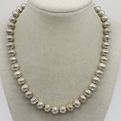 Sale Photo Thumbnail #102: TSO Navajo Beaded Sterling Necklace, 17 Inches